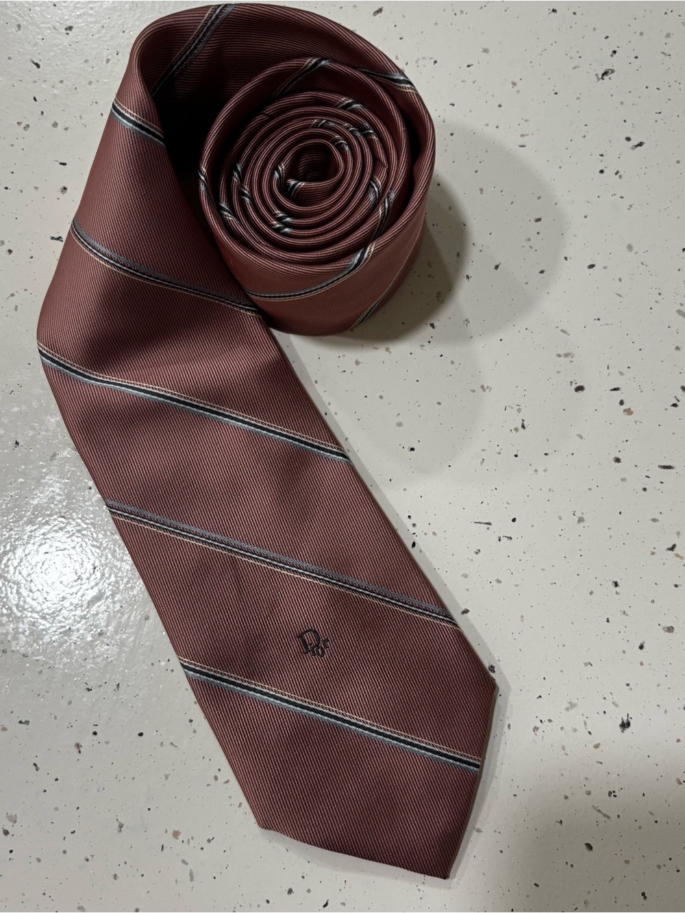 Vintage Christian Dior Necktie Brown Striped CD Logo Italian Fabric Silk Blend